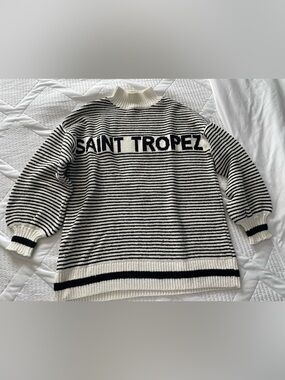 Mango Saint Tropez black and white striped mock neck sweater M